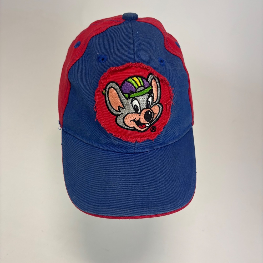 Chuck E. Cheese Baseball Cap Youth OSFM Blue Red Embroidered Patch Hat 2011 VTG